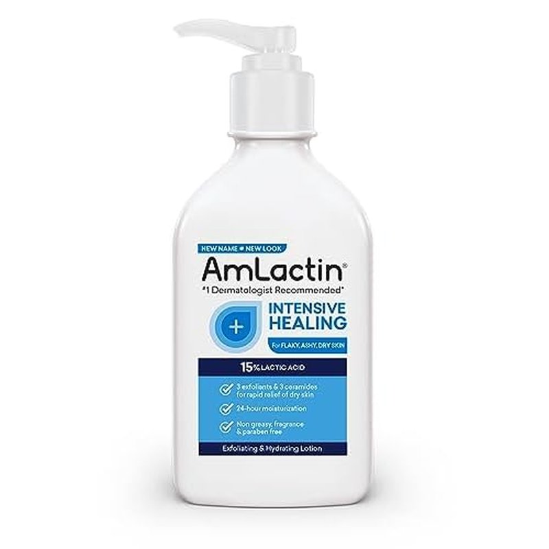 AmLactin Intensive Healing Body Lotion for Dry Skin - 14.1 oz and 7.9 oz Pump Bottles - 2-in-1 Exfoliator & Moisturizer with Ceramides & 15% Lactic Acid