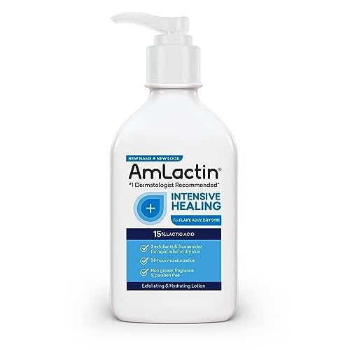 AmLactin Intensive Healing Body Lotion for Dry Skin - 14.1 oz and 7.9 oz Pump Bottles - 2-in-1 Exfoliator & Moisturizer with Ceramides & 15% Lactic Acid