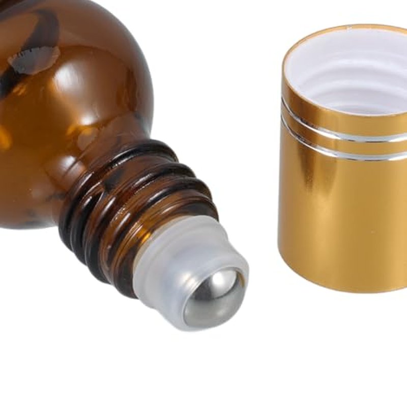 Beaupretty Roll on Essential Oil Bottles 5 Pack Amber Glass Refillable Cosmetic Roller Bottles 1.65 Inch for Travel Daily Use and Party