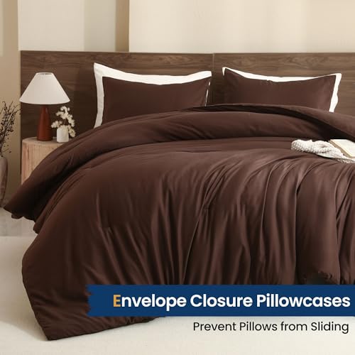 Oversized Brown Super King Plus Comforter Set 128x120 Inches - All Seasons Soft Bedding