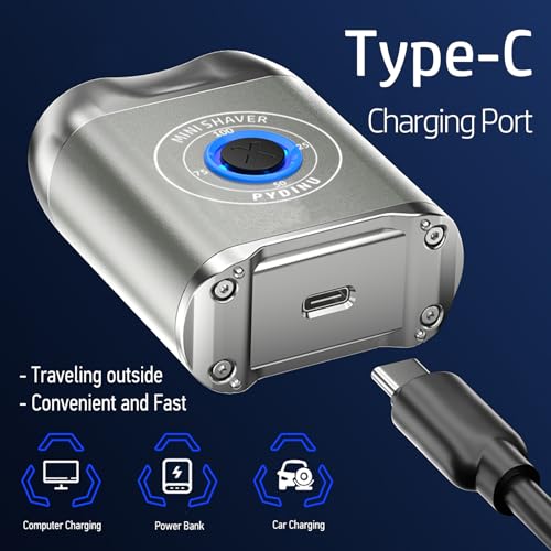 PYDINU Mini Dual-Head Electric Shaver, IPX7 Waterproof USB-C Rechargeable, Travel Portable Trimmer (Silver)