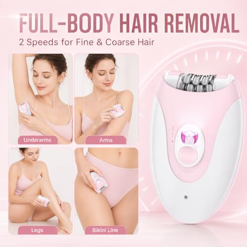 Women's Electric Epilator for Face & Body - 36 Tweezers, Cordless, Wet & Dry, 2 Speeds