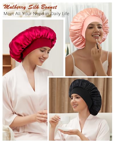 Choshion Set D 100% Mulberry Silk Sleep Bonnet for Women, Reversible & Luxurious