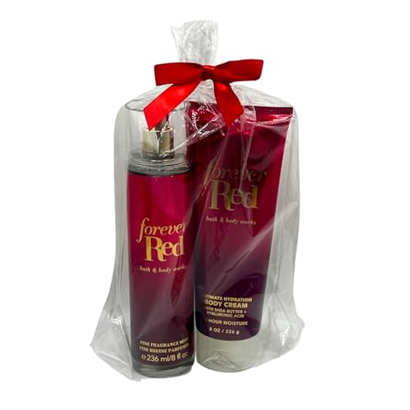Bath & Body Works FOREVER RED Fine Fragrance Mist & Ultimate Hydration Body Cream 2pc Gift Set with a Red Bow for Holidays ? Full Size