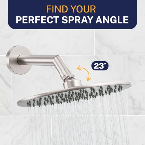 8 Inch Solid Metal Rainfall Shower Head - Brushed Nickel, 2.5 GPM High Flow, Easy Install