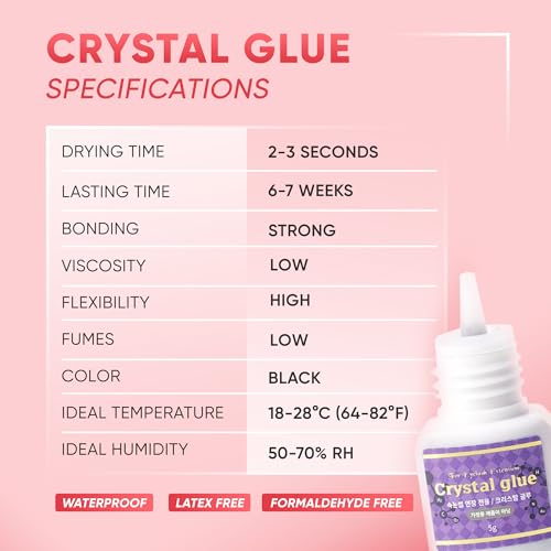 Crystal Glue for Eyelash Extension 5ml, 2-3s Drying Time, 6-7 Weeks Retention, Black Strong Adhesive, Waterproof Lash Bond, Latex Free, Professional Use Only.
