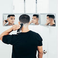 Self Cut System 3 Way Mirror for Self Hair Cutting, Trifold Barber Mirror with Height Adjustable Hooks, 360 View, Includes Free Educational Mobile App (Black Lambo)