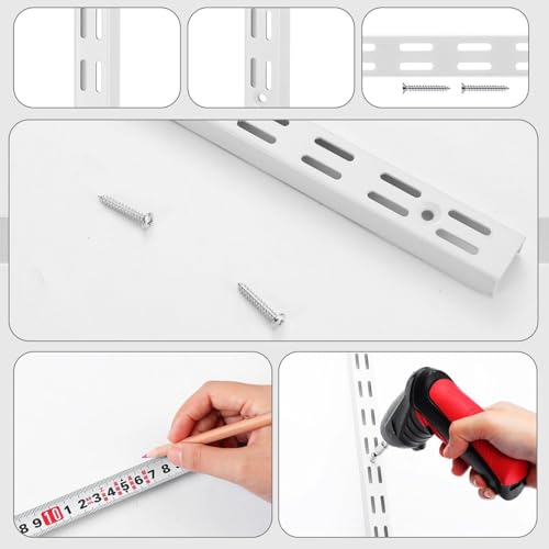 12 Pack 47.5 Inch White Dual Track Shelving Rails - Wall Mount Storage System