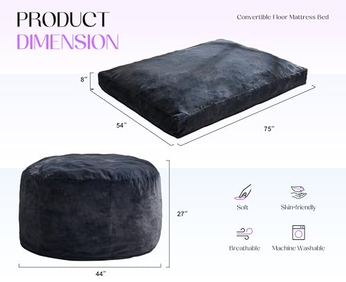 Dark Gray Hobestluk 3-in-1 Convertible Bean Bag Chair Large Washable & Memory Foam