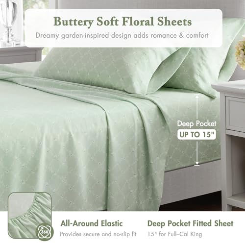 Queen Floral Comforter Set with Sheets - Reversible Shabby Chic Bedding, 7 Pieces - Green