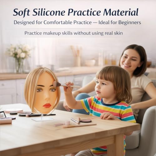 Kids Makeup Practice Face ? 5D Silicone Training Head with Full Kit, Reusable Makeup Practice Kit for Beginners, Children & Enthusiasts, Supports False Lashes & Wigs