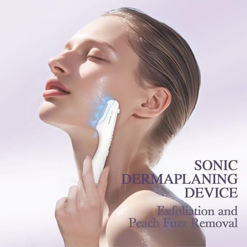 Dermaplane-razor for Women Face,Sonic Dermaplane,Sonic Dermaplaning Tool,Face Shaver Facial Hair Removal & Peach Fuzz Romover + 12 Blades (White)