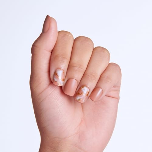 KISS imPRESS No Glue Mani Press On Nails, Design, 'Kingdom', Pink, Short Size, Squoval Shape, Includes 30 Nails, Prep Pad, Instructions Sheet, 1 Manicure Stick, 1 Mini File