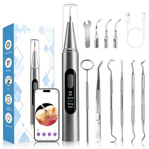 Teeth Plaque & Tartar Remover with HD Camera - Dental Cleaning Kit with LED Light & 5 Modes