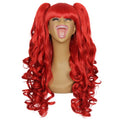 Red Long Curly Wig with Removable Pigtails for Cosplay Women Girls - Halloween Party