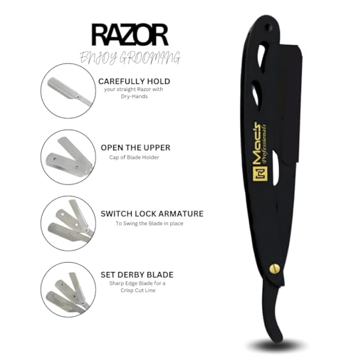 Professional Straight Razor for Men Barber Straight Edge Razor with Derby Blades and Pouch. Stainless Steel Shavette Razor for Men ? 100 Pack for Smooth, Precise Shaving