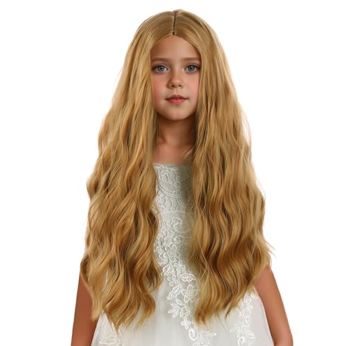 Strawberry Blonde Kid's Wavy Curly Wig for Girls - Long Synthetic Cosplay Hair