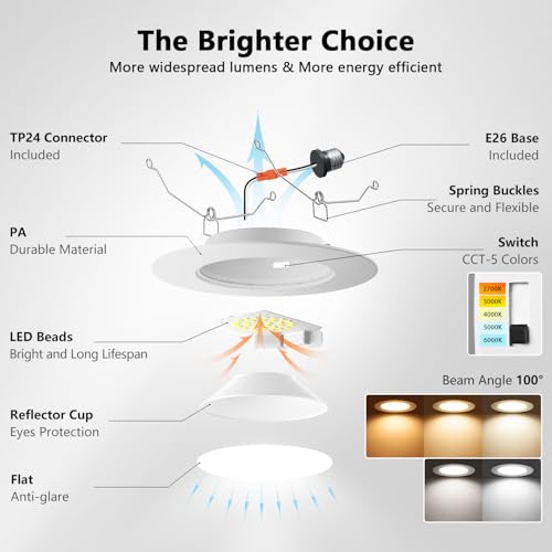 LVWIT 6 Inch Recessed LED Can Lights 5CCT Dimmable 18 Pack White - Model: 6in-18pack
