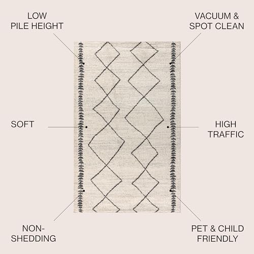 Moroccan Beni Ourain Area Rug - Cream & Black 7'9" x 10' Indoor Modern Carpet