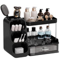 Makeup Organizer for Vanity with Brush Holder, 2 Tiers Countertop Skincare and Cologne Organizer for Bathroom Vanity, Large Capacity Makeup Storage, Black