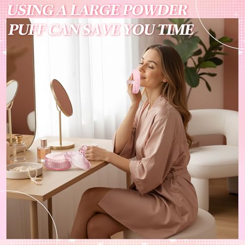 Extra Large Body Powder Puff and Container, 5.5'' Crystal Container with 5.3'' Oversize Dust Powder Puff Washable Reusable Face Body Glitter Wet Dry Makeup for Women(Pink)