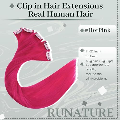Clip-In Hair Extensions - Hot Pink 16 Inch 30g - Reversible, Tangle-Free, No Damage