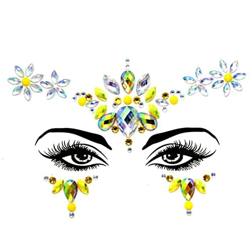 Face Jewels Tattoo Mermaid Face Crystal Stickers Rhinestones Body Glitters Removable Face Gem for Halloween Costume Party 6Pcs (Set C)