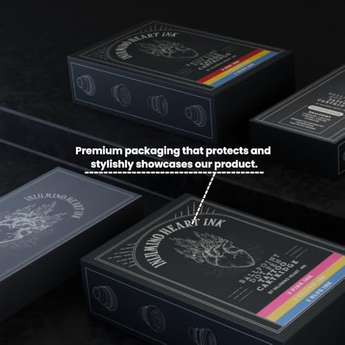 Inlumino Heart Ink Black Ink Cartridges for Tattoo Practice - 6 Pack