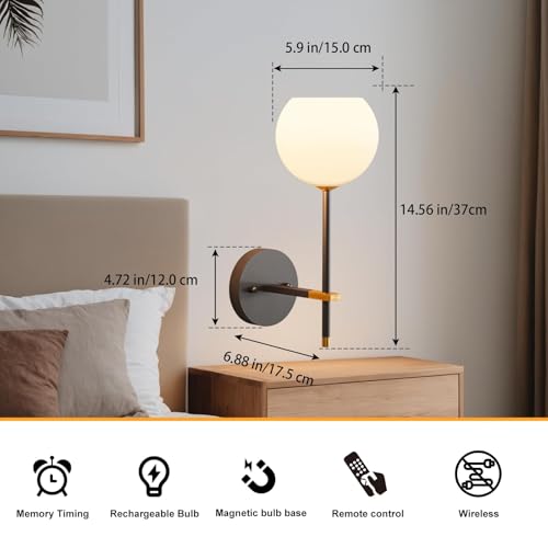 Black and Gold Wireless Rechargeable Wall Sconces Set of 2 with Remote, RGB & Dimmable LED Wall Lights