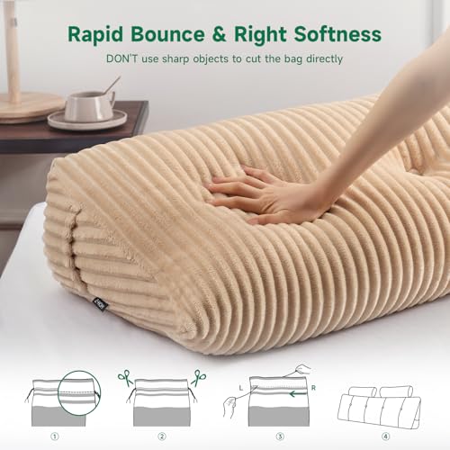 Beige Queen Size Headboard Wedge Pillow & Roll Cushion - Ergonomic Support