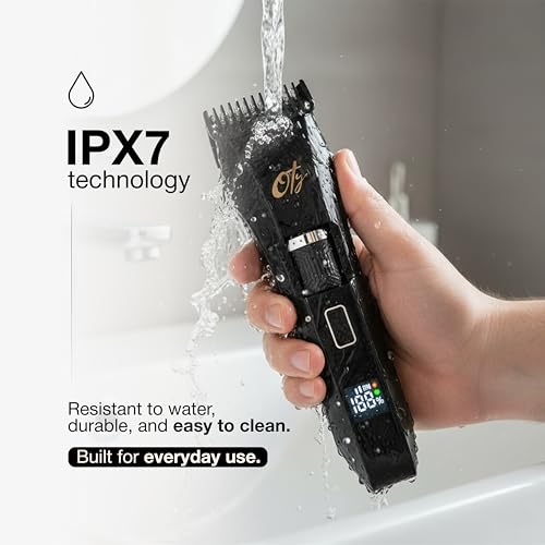 Oty Beard Trimmer for Men Adjustable - Waterproof Cordless Hair Clippers with 20-Length Dial, Stainless Steel Blades, LED Display & Travel Lock - Rechargeable Grooming Kit ? Ideal Gift for Men