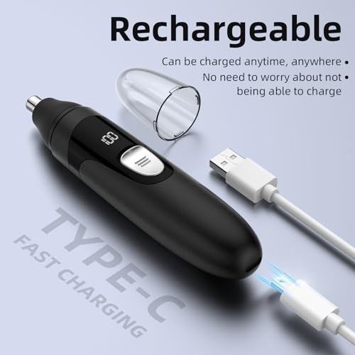 Nose Hair Trimmer Painless Rechargeable Ear and Eyebrow Trimmer Professional with Edge Blades (Black)
