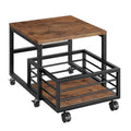 Rustic Brown HOOBRO End Table with Storage & Wheels, Adjustable Feet