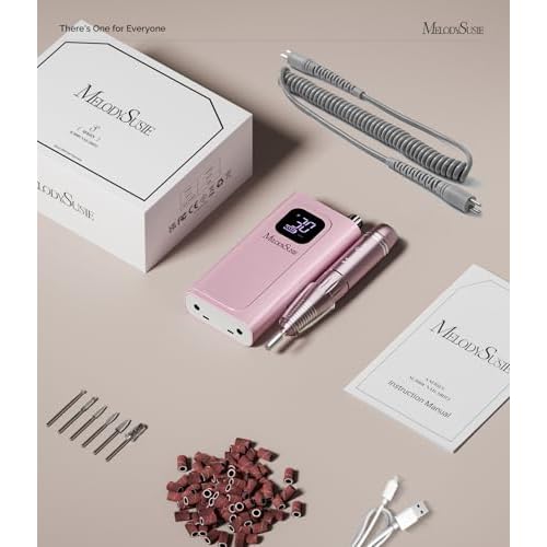 MelodySusie Entry-Level Clip-On Rechargeable Essential Nail Drill, SC300F 30000RPM E-File with LCD Display for All Manicure Shaping & Gel Removal, Ideal for Training,Nail Art Practice & Home Use, Pink