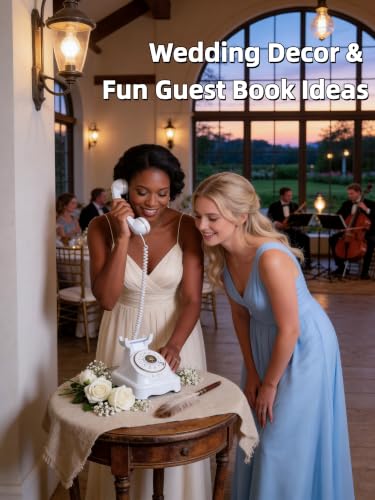RetroVox Vintage Wedding Guest Book Phone with Sign Holder E - White & Signage