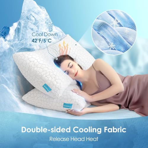 King Size Cooling Pillows Set of 2 - SUPA MODERN Gel Memory Foam Neck Support, Adjustable Firmness, Two-Sided Cooling for Hot Sleepers