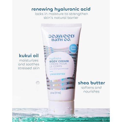 Seaweed Bath Co. Hydrate Body Cream - Unscented | Nourishing Moisturizer for Body and Hands | With Vitamin E, Hyaluronic Acid and Shea Butter For Dry Skin | 6 oz