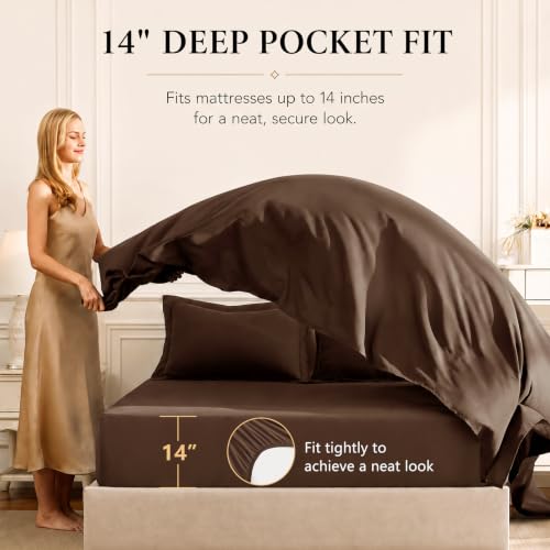 Super King Plus Comforter Set 128x120 Brown 7-Piece Bed in a Bag