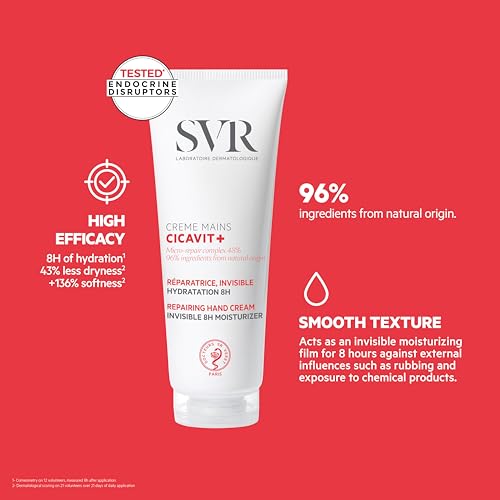 SVR Cicavit+ Hand Cream With Glycerin, Prebiotic & Coconut Oil. 8hr Protection For Extremely Dry Damaged Hands. Fragrance Free Moisturizer That Absorbs Quickly & Brings Immediate Relief. 2.5 Fl.oz.