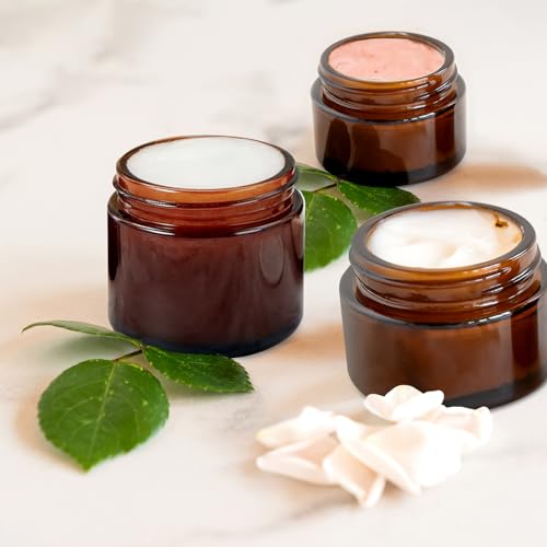 1 Oz Amber Glass Jars with Lids & Liners – 12 Pack Cosmetic Container Set