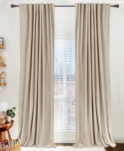 Blackout Linen Textured Curtains for Bedroom 50W x 120L - Oatmeal, Pack of 2