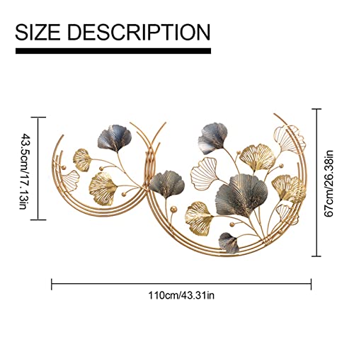 Golden Ginkgo Leaf Metal Wall Decor 43.3L x 26.4W Handmade Art Sculpture - Gold, 2 Pack