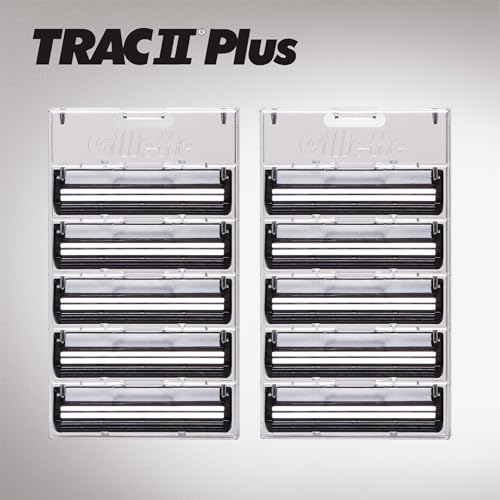 Gillette Trac II Plus Razor Blade Refills - Pack of 10, Twin Blades for Close, Comfortable Shave