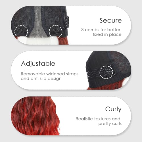 Beelu Ombre Red Curly Lace Wig for Women 26 Inch Long Middle Part Synthetic Hair