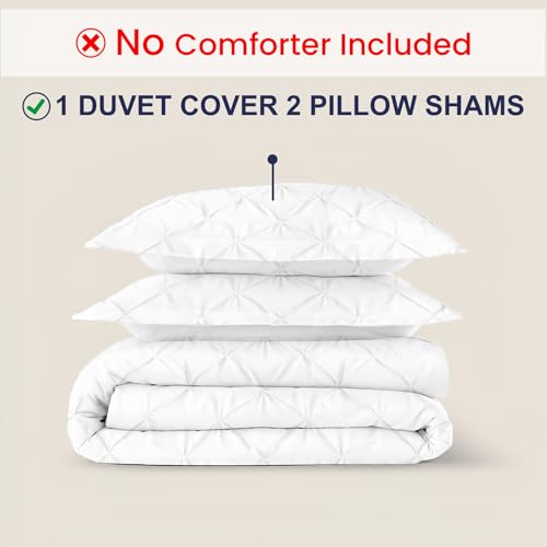 King Size Pink Pinch Pleated Duvet Cover Set - 100% Egyptian Cotton 600 Thread Count - No Comforter - White - Variation 01