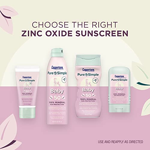 Coppertone Pure and Simple Baby Sunscreen Stick SPF 50, Zinc Oxide Mineral Sunscreen for Baby, Body and Face, 0.49 Oz Stick