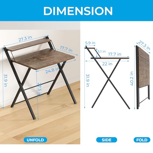 GreenForest 22 x 27.3 Inch Folding Computer Desk - No Assembly, Brown