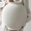 13-Inch White Ceramic Vase - Oval Sandstone Finish, Large Farmhouse Decor