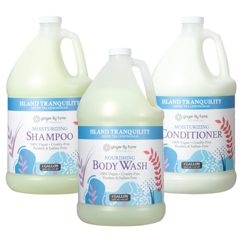 Ginger Lily Farms Island Tranquility Body Wash Shampoo Conditioner Bundle 1 Gallon