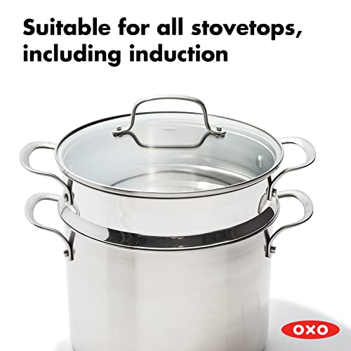 OXO 8.4QT Stainless Steel Multipurpose Stockpot with Glass Lid, Steamer & Pasta Insert